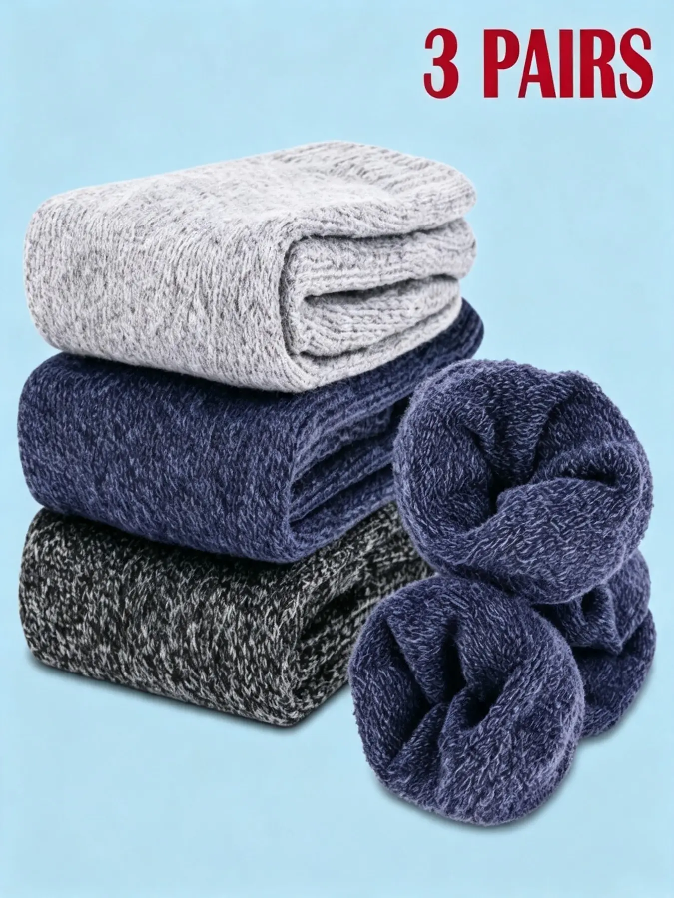 3 Pairs Men's Thickened Fuzzy Warm Mid-Calf Socks, Cozy Textured Fabric, Ideal for Skiing Camping Night Sleep Outdoor Activities