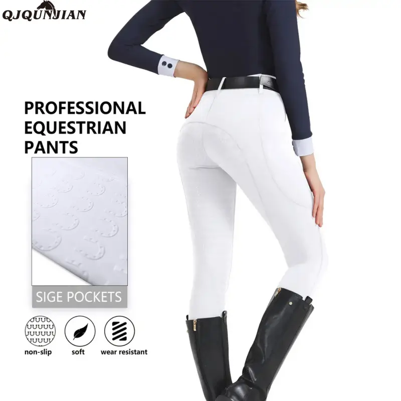 Women's Plus Size Equestrian Breeches, Breathable High-Rise Fit with Full-Seat Silicone Grip and Pockets for Casual Rides & Training, Anti-Slip Grip, Elasticity, Equestrian Sport, Summer Thin Pants, Unisex Sizing, Riding Events, Multi-Size, Wash Resistant