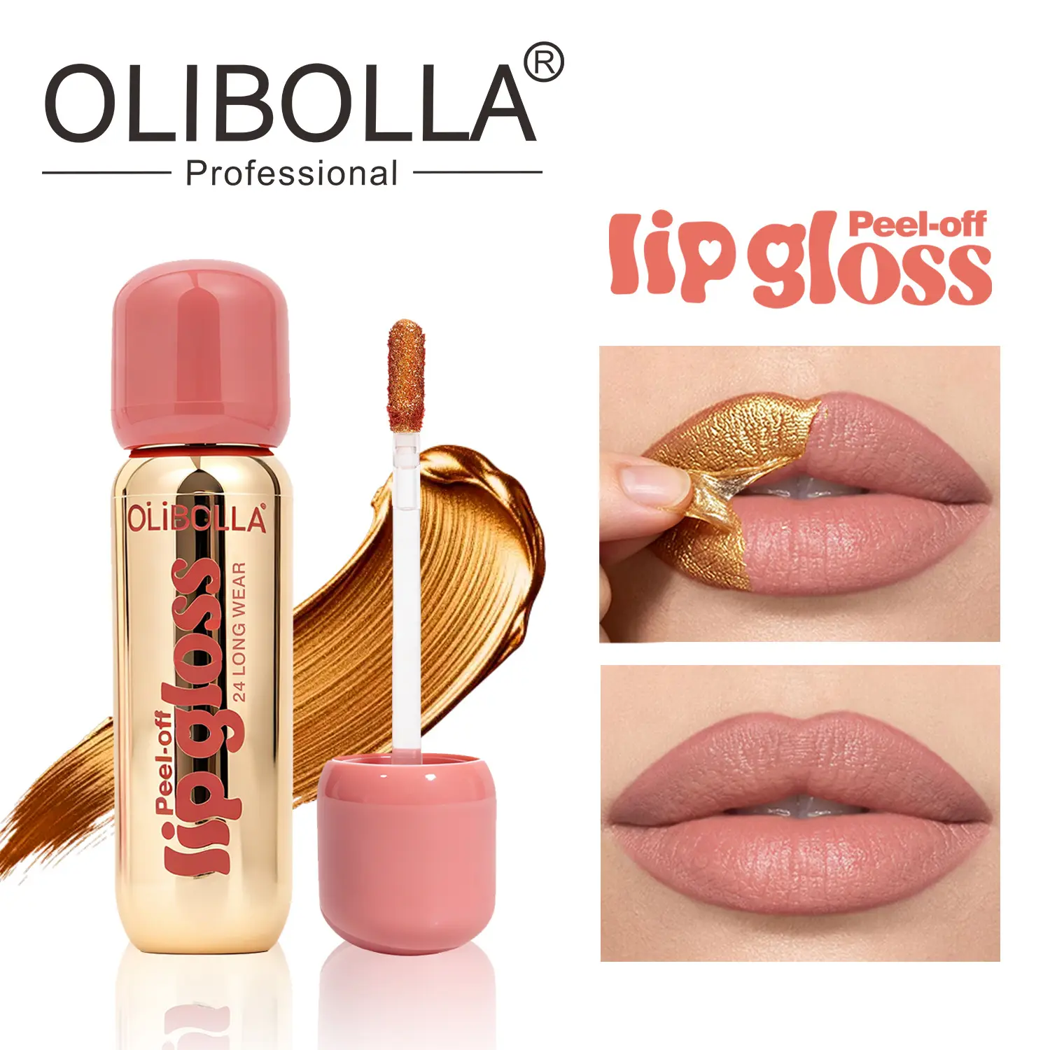 OLIBOLLA matte gold peel-off lip liner, waterproof and long-lasting gold peel-off lip mask,Waterproof, Transfer-proof, Highly Pigmented