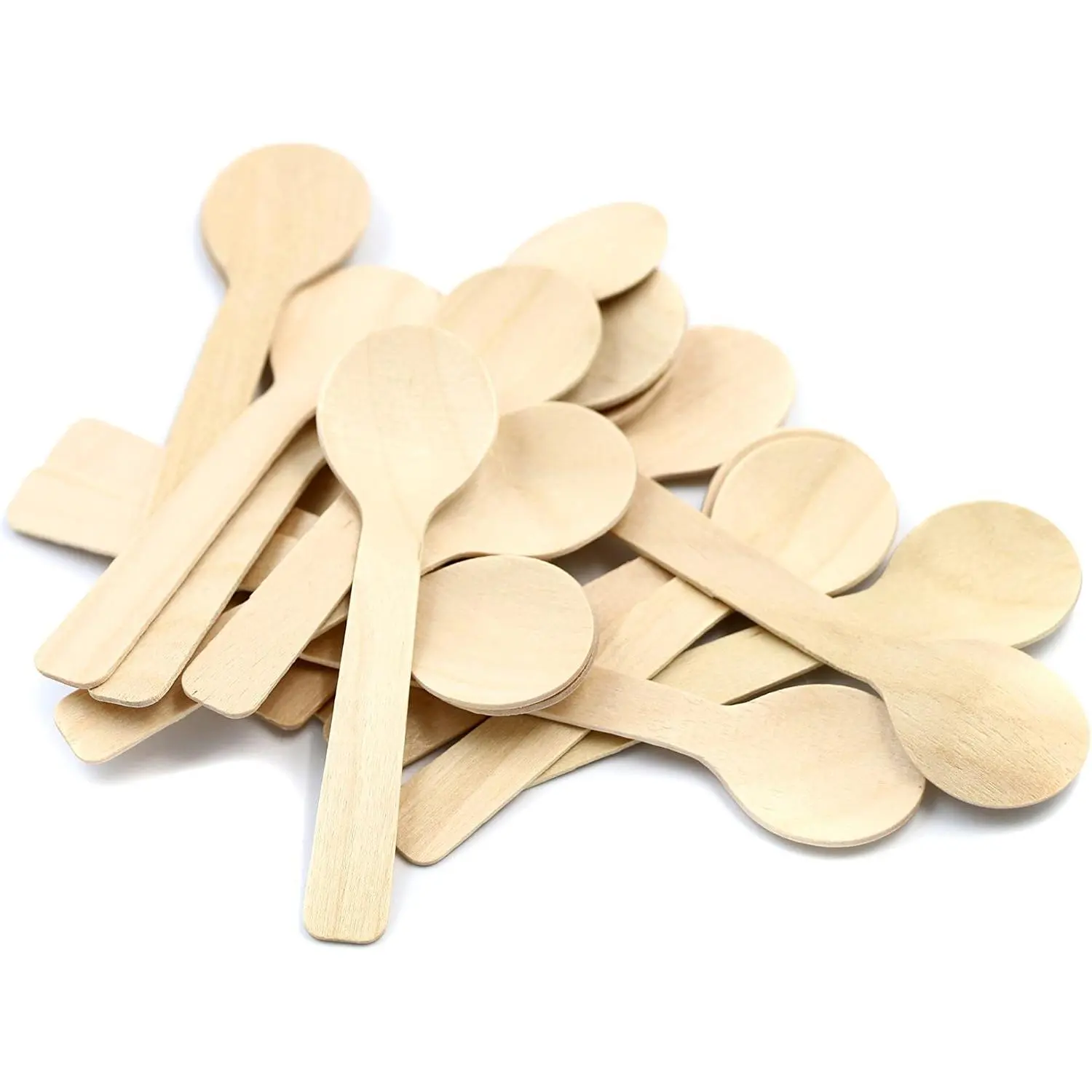 3.9 Inches Mini Kitchen Wooden Ice Cream Dessert Spoons Disposable  Cutlery Tableware,Pack of 100