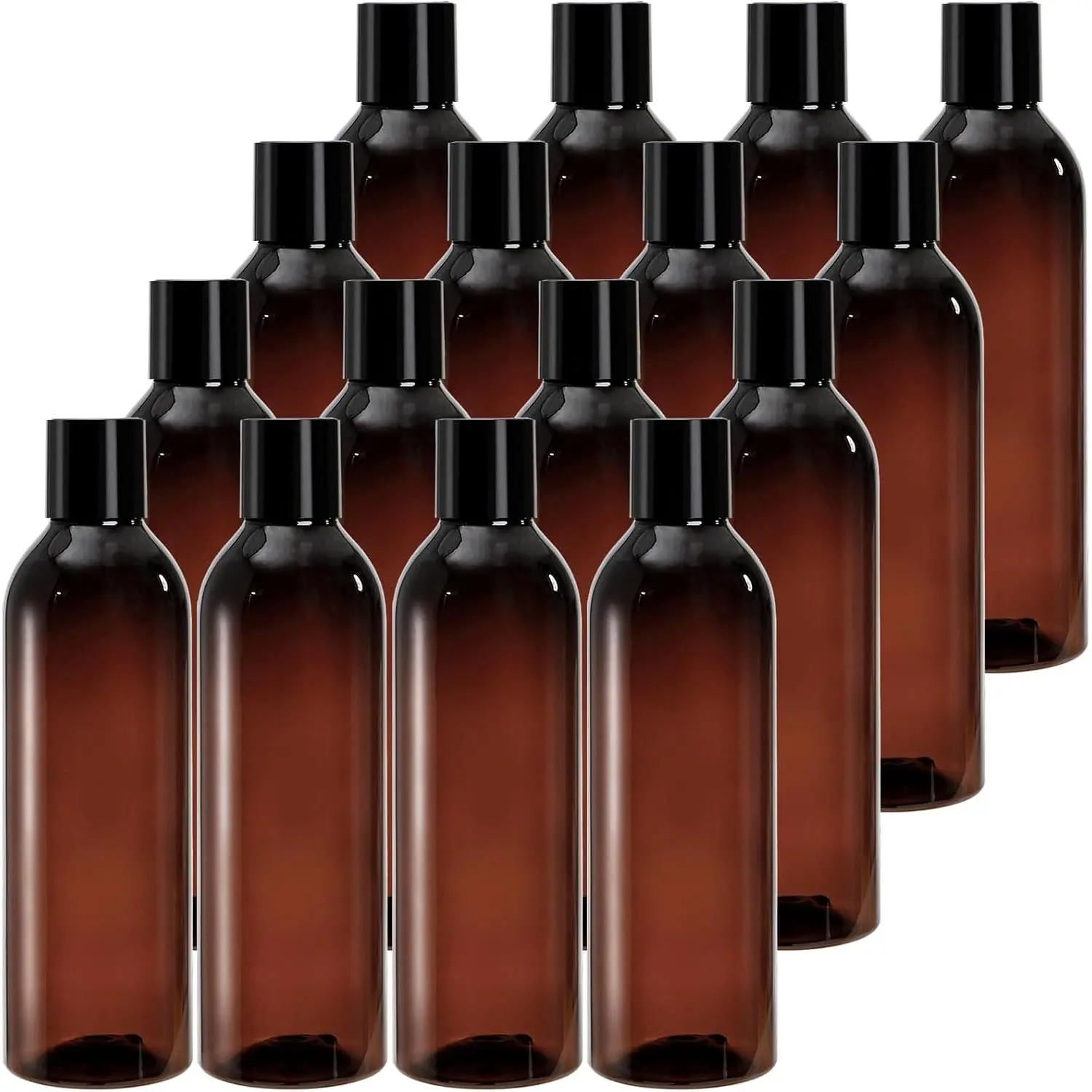 16 Pack 8 oz Amber Plastic Bottles with Disc Top Flip Caps, BPA-Free Refillable Containers for Shampoo, Lotion, Body Soap, CreamsGift