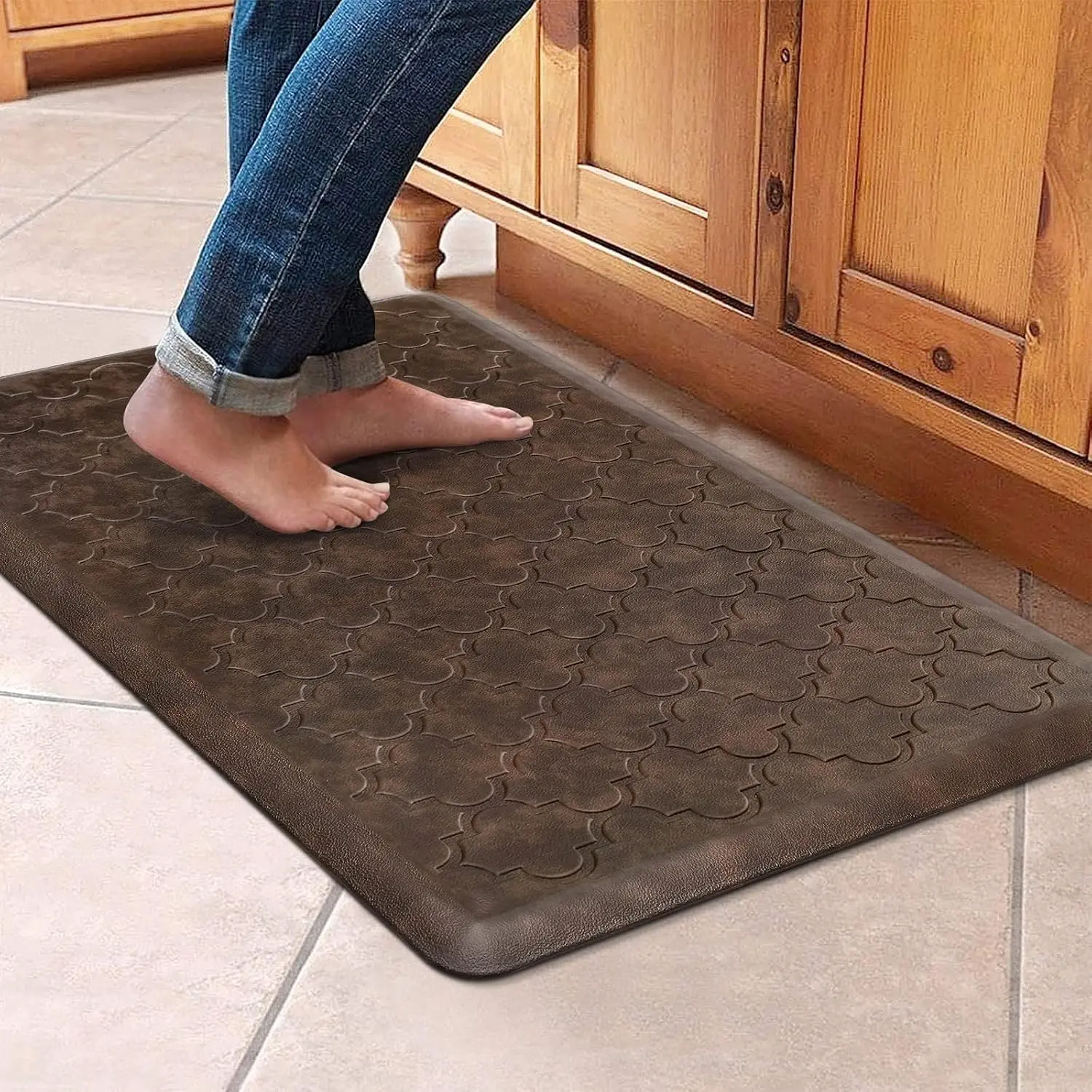 Kitchen Mat Cushioned Anti  Floor Mat,17.3"x28", Thick Non Slip  Kitchen Rugs and Mats,Heavy Duty  Standing Mat for Kitchen,Floor,,Desk,Sink, Brown