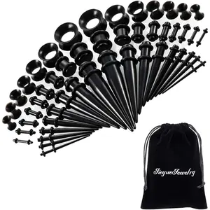 50/54 Pieces Ear Stretching Kit 14G-00G Acrylic Tapers and Plugs + Silicone Tunnels - Ear Gauges Expander Set Body Piercing Jewelry