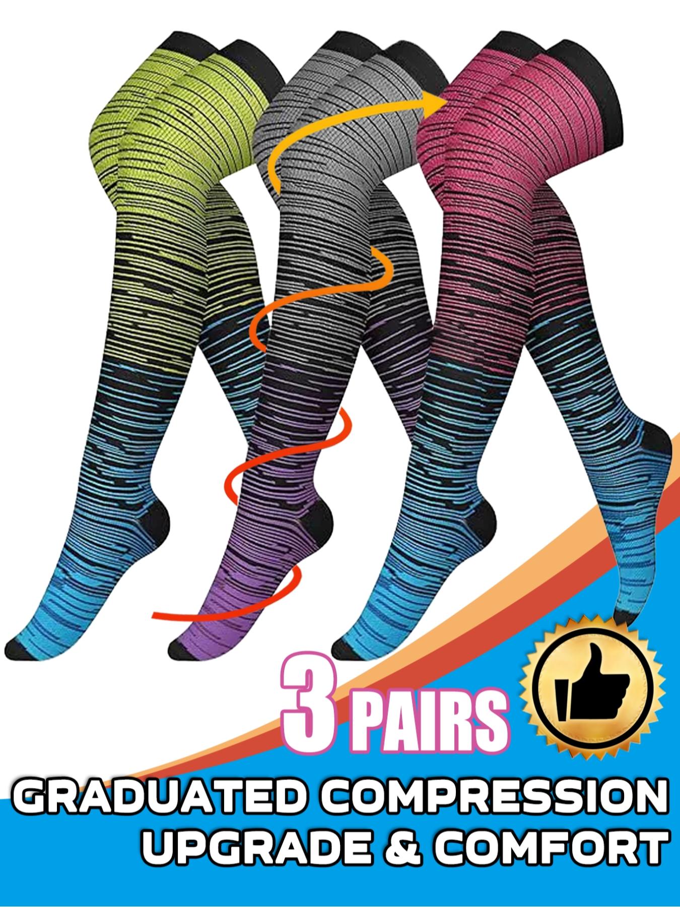 3 Pairs Knee Thigh High Compression Stockings Over the Knee for Women Men Long Socks 15 - 20 mmhg Circulation Socks Blood Flow Issues Running Pregnancy Sport Gym Medias para la Mujer Medical