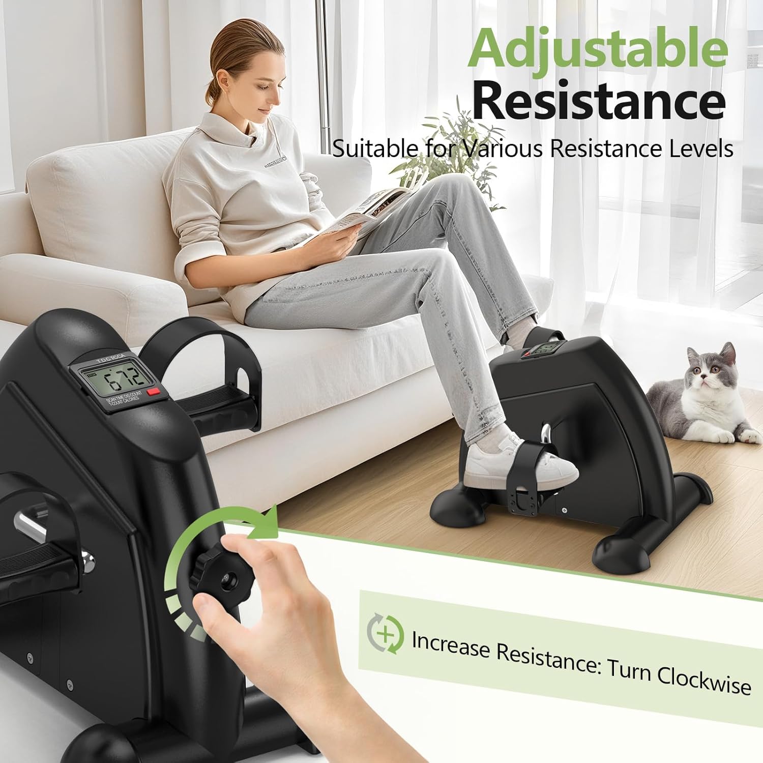 Under Desk Elliptical & Mini Exercise  - Seated Electric  Exerciser Under Table Oval Electric - Seniors Sit Exerciser Full Assembled Pedal with Remote Control