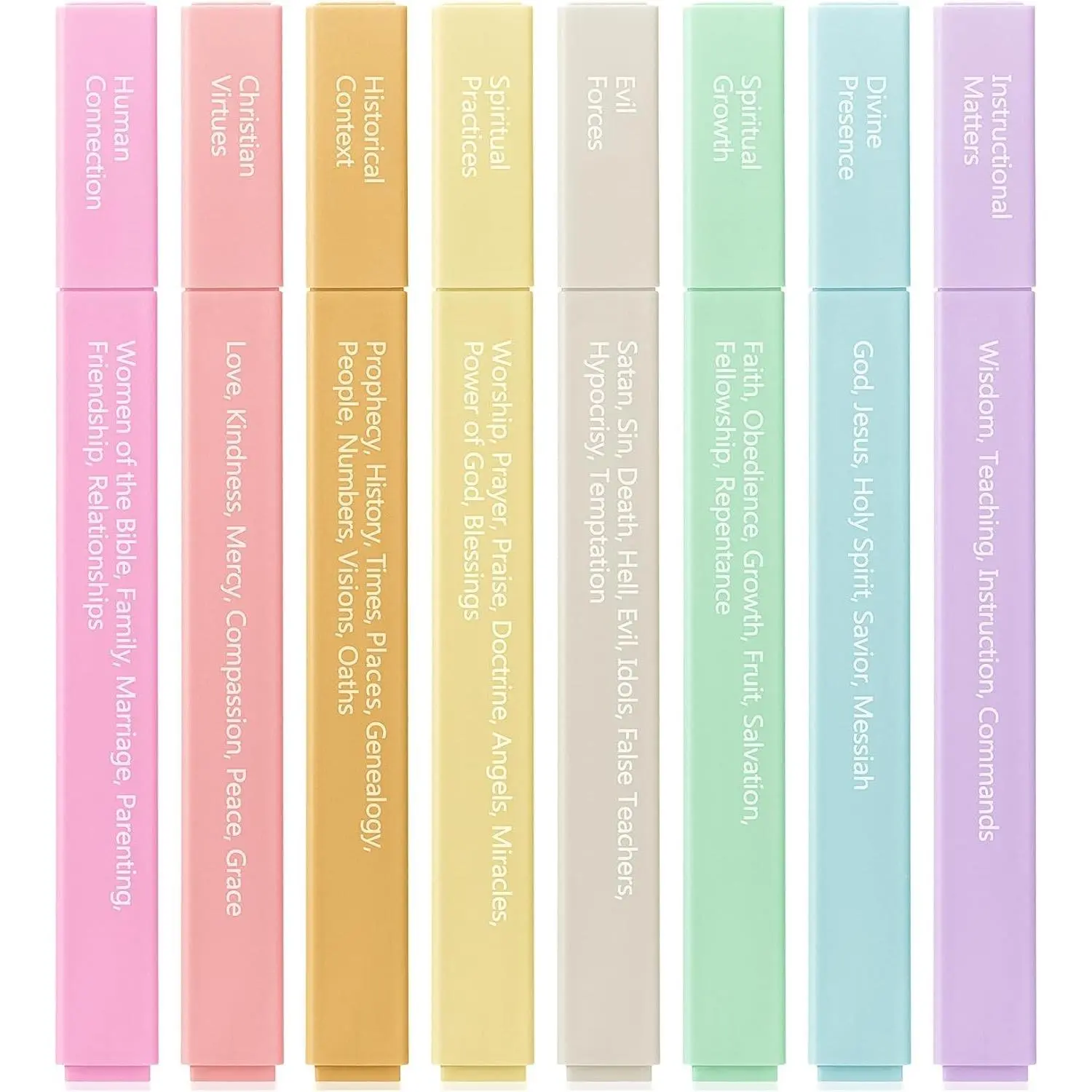 Bible Highlighters with Color-Coding System, 8 Pack | Soft Chisel Tip, Aesthetic Highlighters Assorted Colors