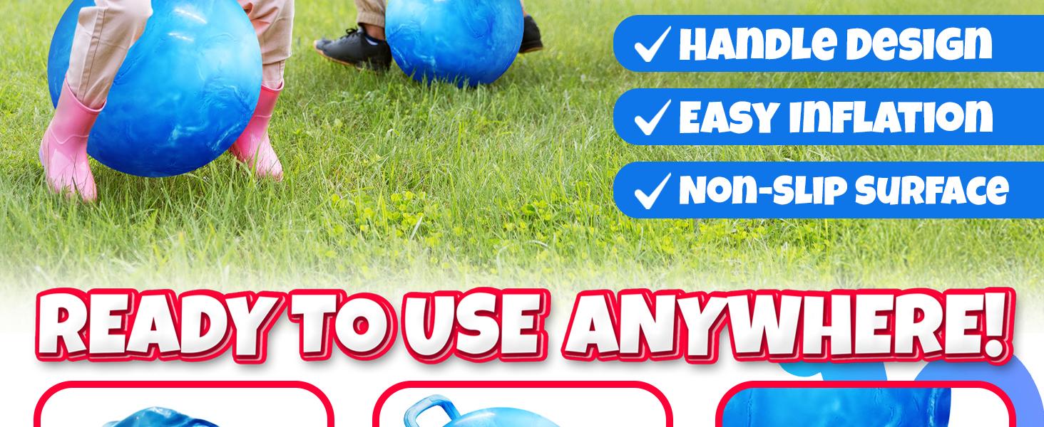 SUNDAY MIRTH Hopper Ball With Handle For Kids 20-inch (50cm) Bouncy Balls For Kids, Blue jumping ball for kids Kangaroo Hippity Hop Balls, Sit And Spin Bouncing Ball With Handle Bounce Ball For Kids With Hand Pump
