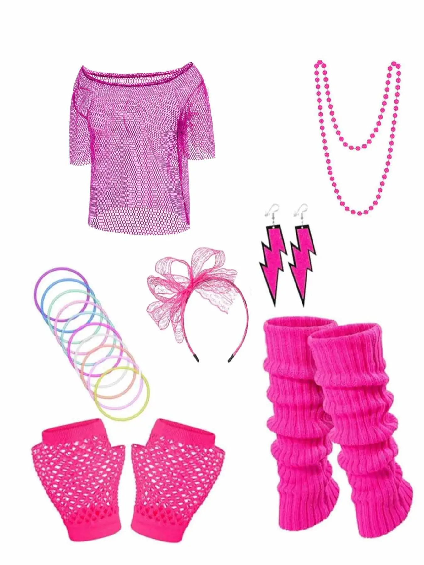 80s Neon Retro Party Cosplay, Halloween Costume, Vintage Punk Style, Perfect for Parties & Events, Bold & Eye-Catching Design, Accessories