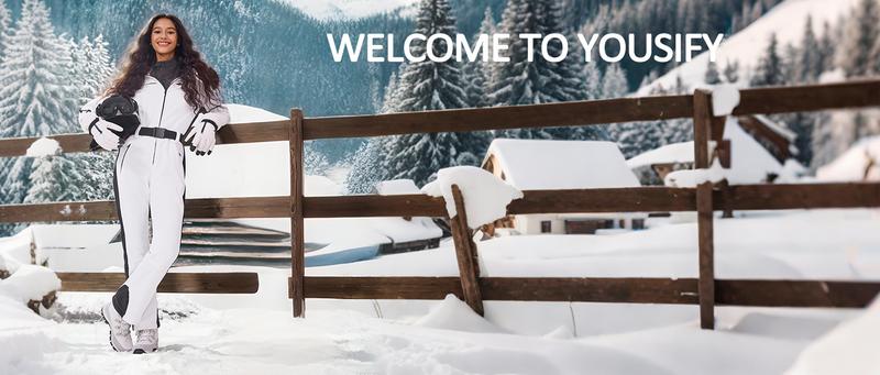 Yousify Womens Onesie Ski Suit Winter Outdoor Sports Warm Waterproof Snowsuit Color Block Jumpsuits Snow Jackets