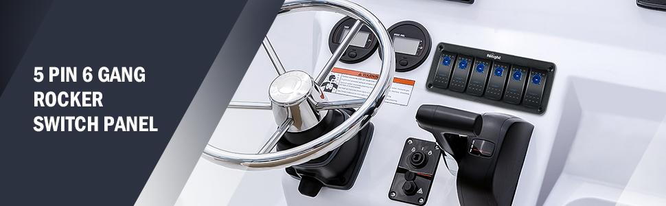 Nilight 6Gang Aluminum 5Pin ON/Off Blue Rocker Switch Panel