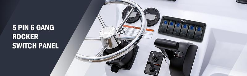 Nilight 6Gang Aluminum 5Pin ON/Off Blue Rocker Switch Panel