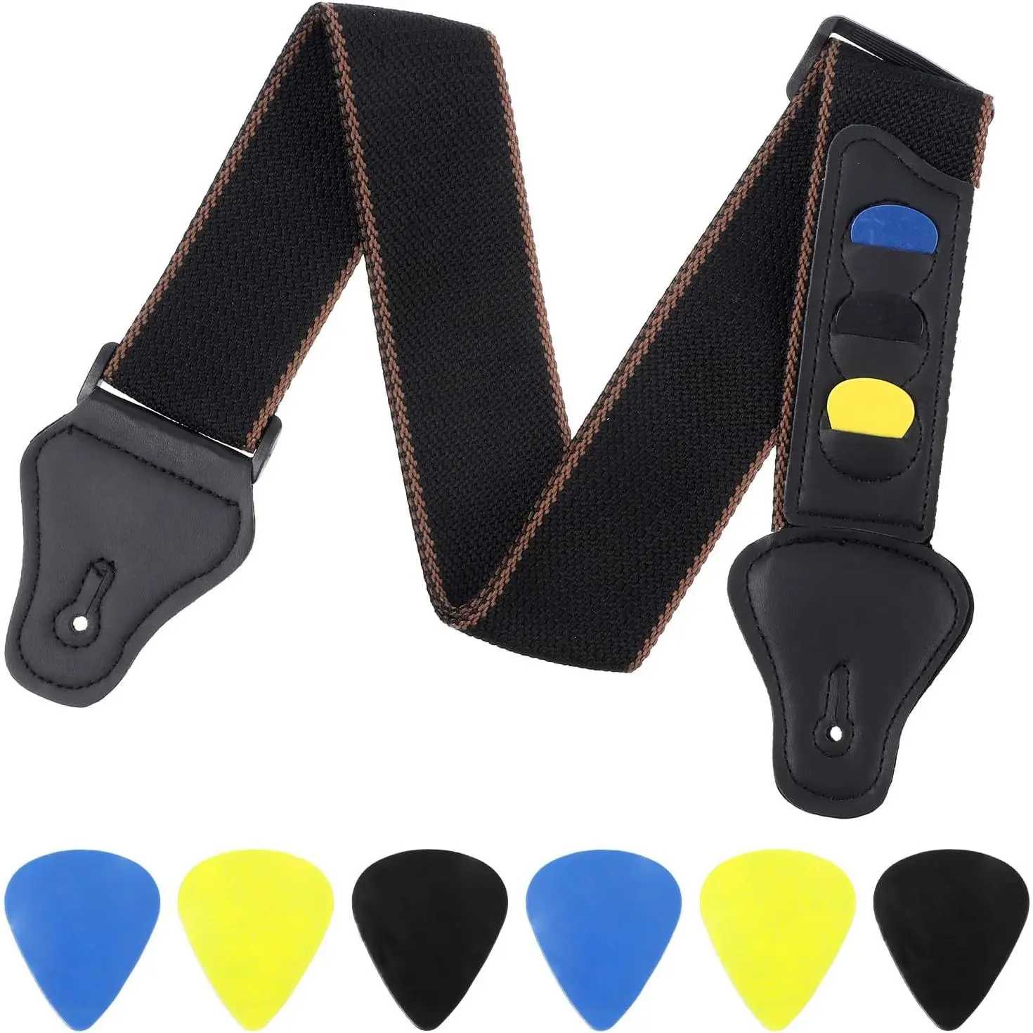 Guitar Strap Guitar Accessories Bass Guitars Strap Acoustic Electric Guitars with 3 Pick Holders and 6 count Picks Easy to Install (Black)