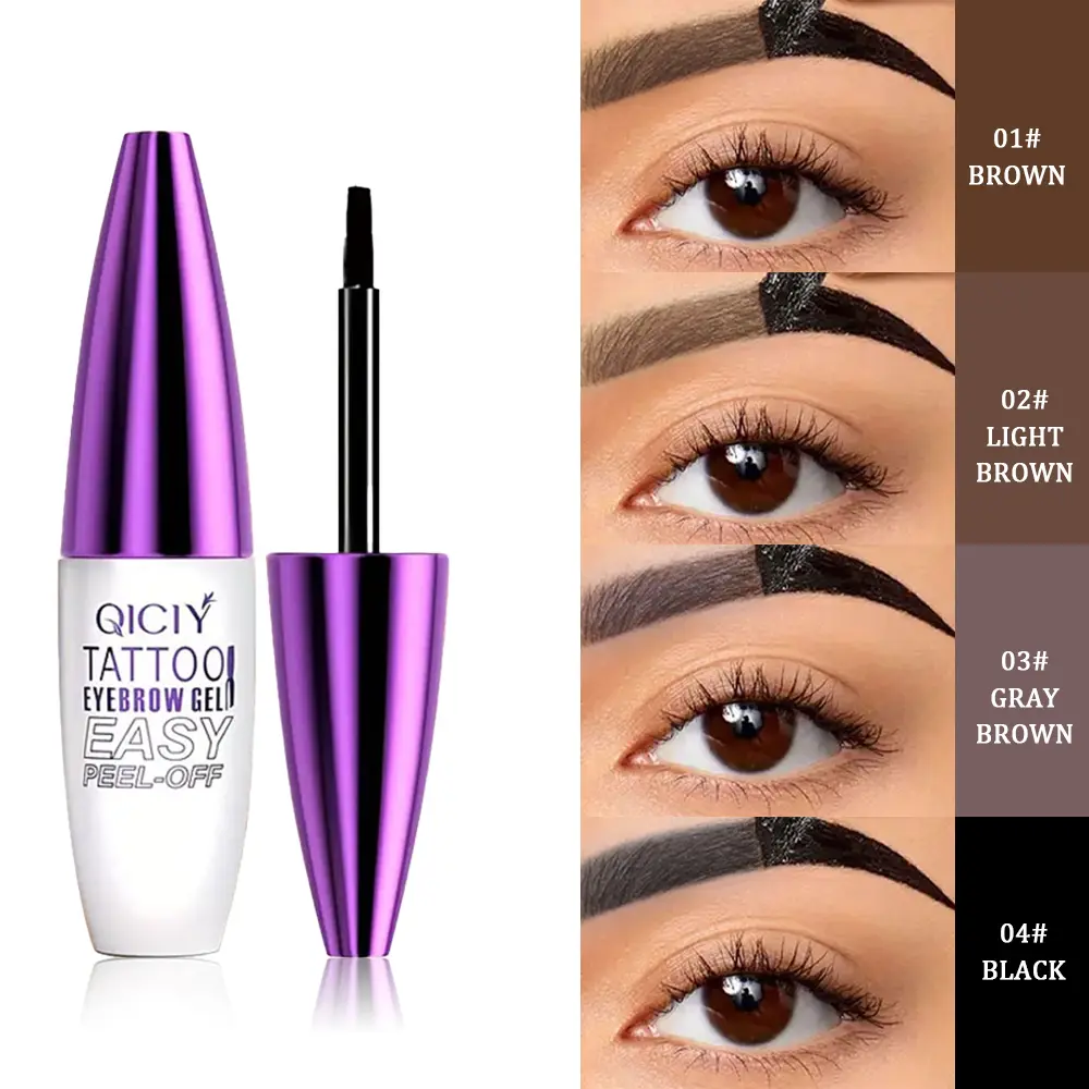 Peel Off Tattoo Eyebrow Gel, Eyebrow Enhancer, 4 Shades Long Lasting Waterproof Eyebrow Tattoo Color, Smudge Resistant Transfer Proof Tint Brow Gel, Natural Eye Brow Cosmetic Makeup for Daily Party Cosplay