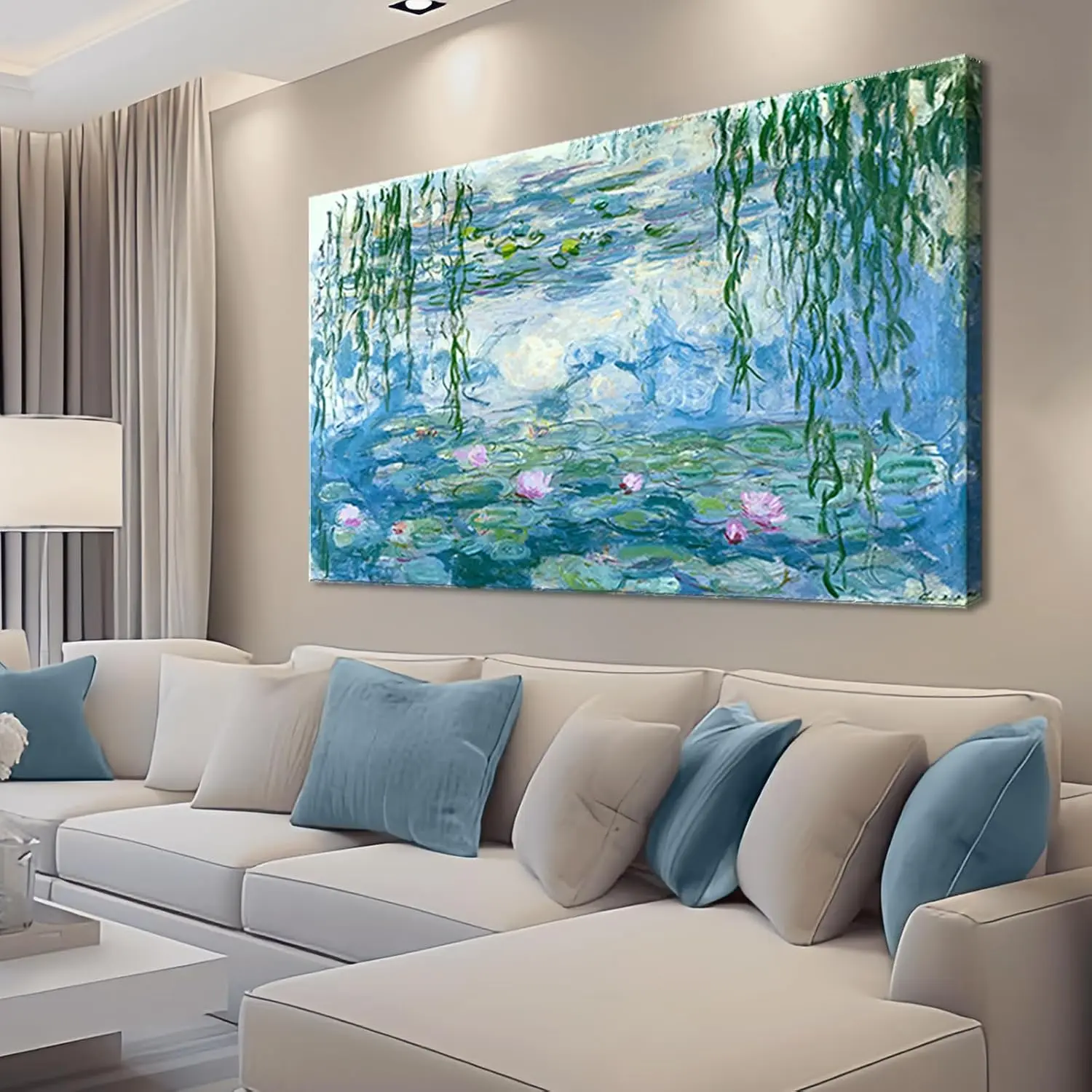 Claude Monet Water Lilies Artistic Landscape Canvas Wall Art - Framed Print, 24"x36", for Home Office Room Decoration, Ideal Gifts (Home Decor Posters & Prints), Minimalist