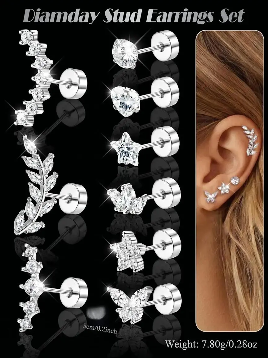 9Pcs Helix Piercing Jewellery Surgical Steel Helix Tragus Cartilage Earrings Hypoallergenic Earring Set Flat Back Earrings Studs Gold Silver Ear Conch Daith Tragus Piercing Jewellery for Women Ear Stack Earrings Set Stainless Steel Hoops Earring Pack