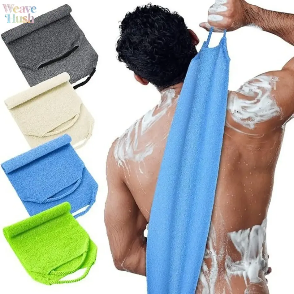 2‑Pack Long Nylon Back Exfoliating Bath Strap, Bathroom Shower Essentials, Gentle Pain‑Free Dead Skin Remover Towel with Pull Handles, Deep Cleansing Body Scrub Cloth for Men Daily Shower Home Use