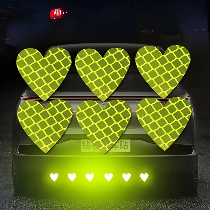 Heart Shape Resin Stickers, 6-Pieces Waterproof & Reflective Stick-on Visibility Aids for Cars, Bikes, and Motorcycles