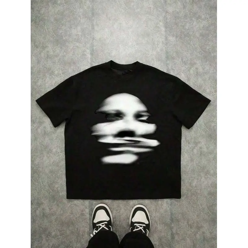 Bolty Teen Boys' Classic Fit Short Sleeve Tee - Casual Blurry Silhouette Graphic Print T-Shirt, Suitable for Summer, Everyday Use