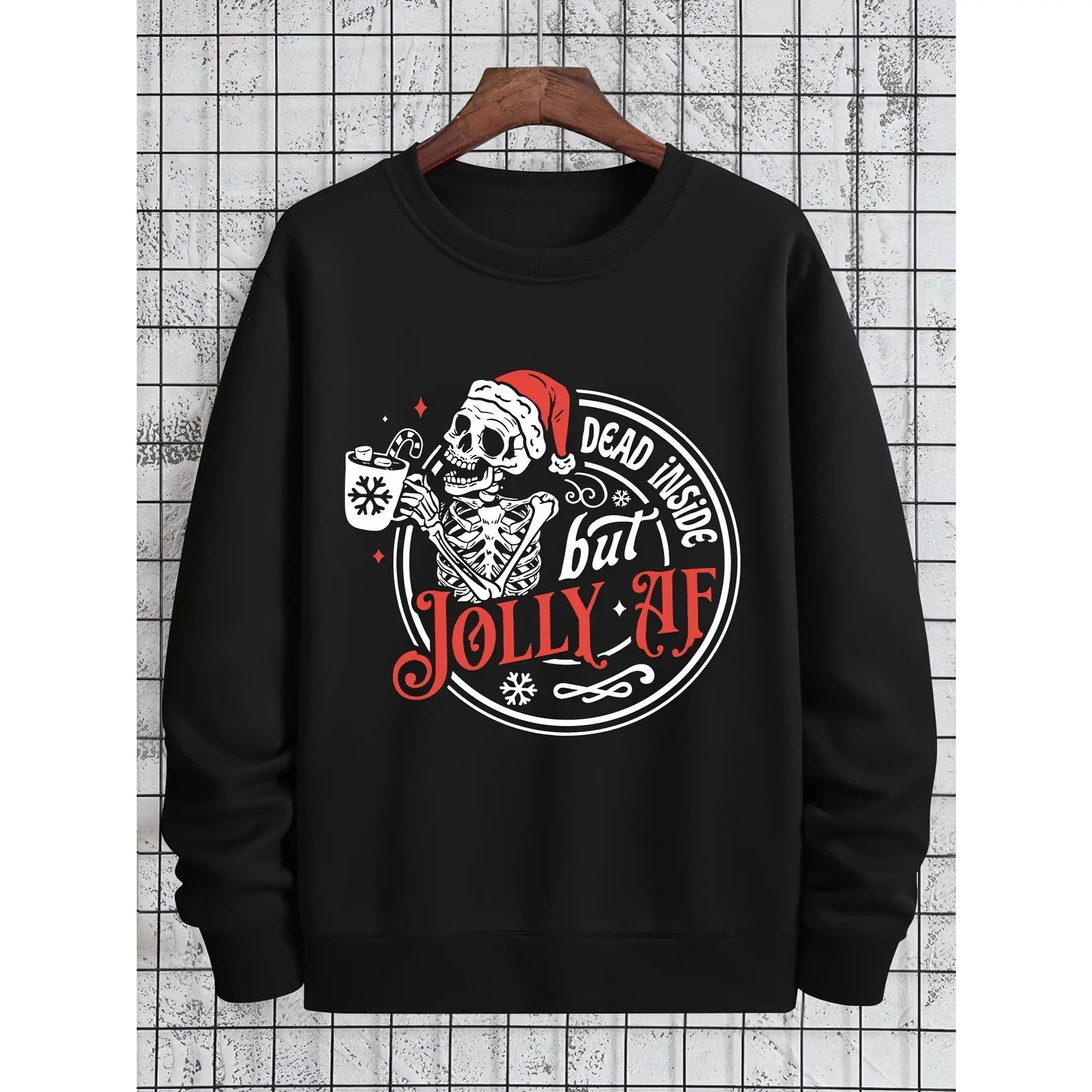 Dead Inside But Jolly AF Christmas Skeleton Graphic Sweatshirt, Cute Oversized Cotton Outfit, Comfort Fashion Top, Perfect Xmas Holiday Gift for Him Her, Funny Christmas Present for Loved Ones