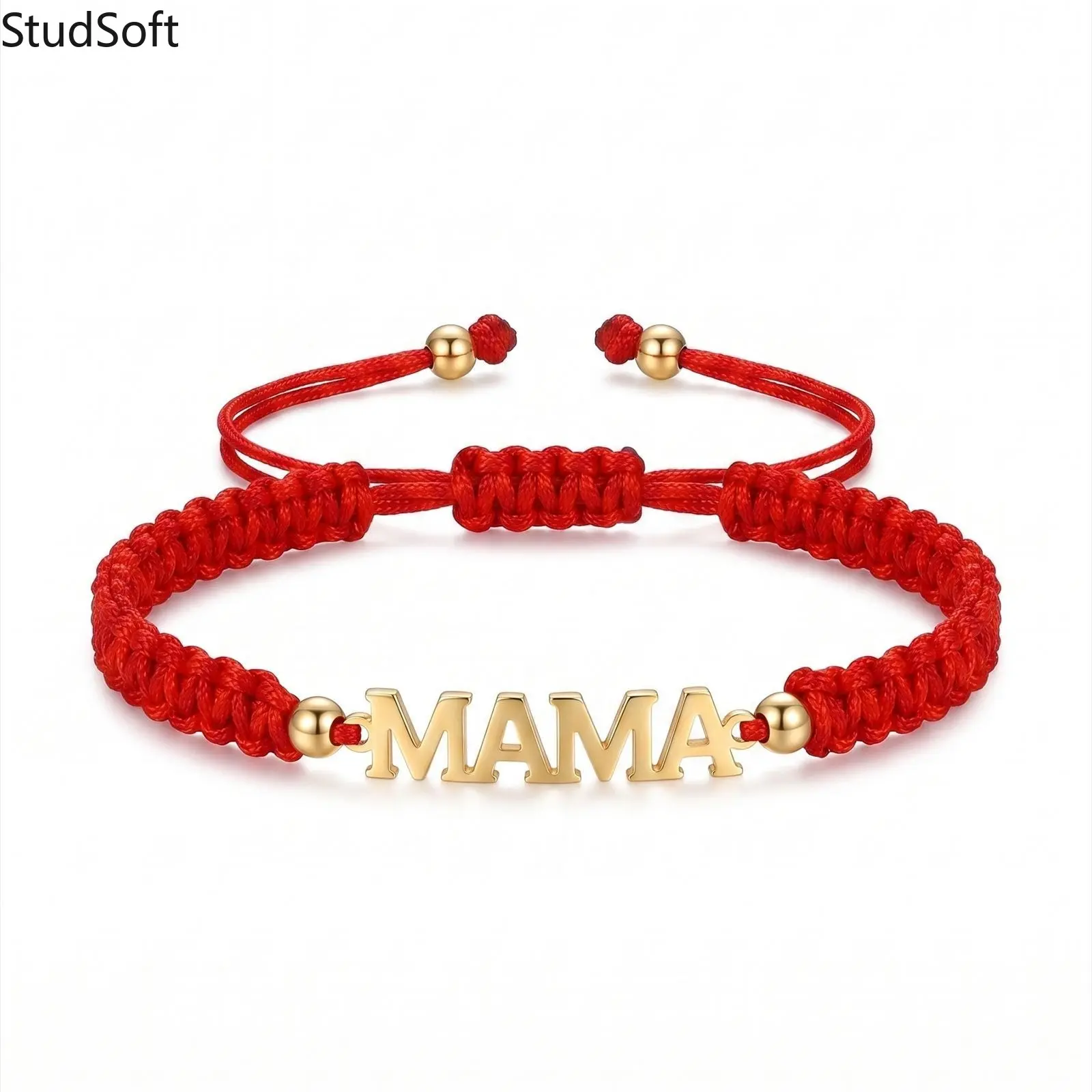 Women's Fashion Handmade MAMA Letter Bracelet - Braided Rope Chain, Adjustable Sliding Knot, Gold Bead Charm Jewelry for Mothers, New Moms (Mother's Day Gift),back to school,back to school haul