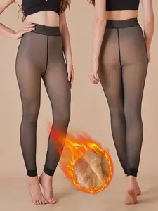 1 Pair (200g), Extra-Thick Fleece-Lined “Leg-Sculpting” Leggings—Sheer-Look, Warm Women's Base Layer, 9-Inch Length, Jumpsuit, Cold-Resistant, High-Waisted, Slimming, and Shaping. Premium Fleece Leggings: The Ultimate Winter Wardrobe Essential