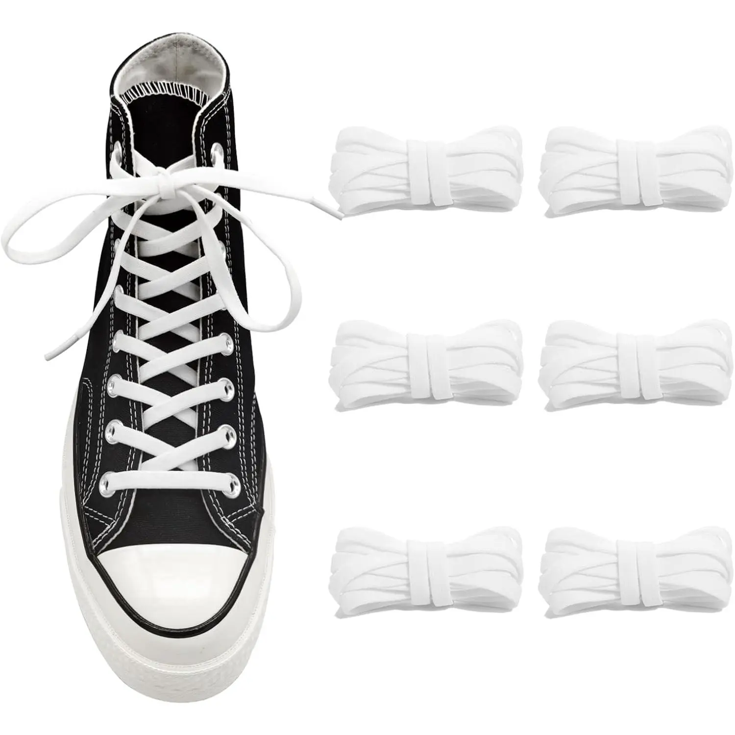 3 Pairs Elastic Shoe Laces for Converse High Top, Low Top Sneakers | 5/16"(8mm), Flat Stretch Shoe Strings, Stretchy Bungee Shoelaces Replacement for Canvas High Top, Low Top Sneakers