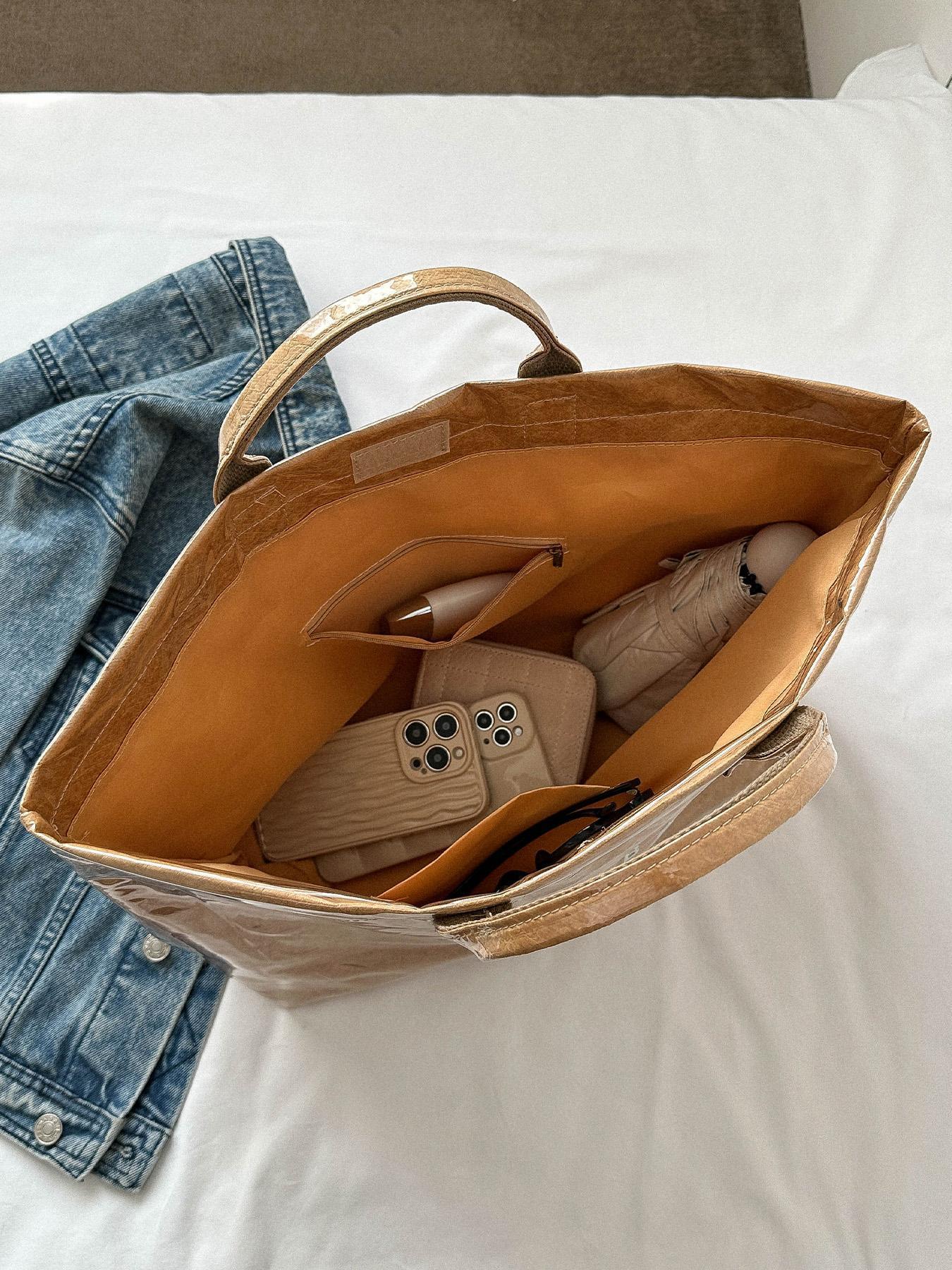 Fashionable Solid Color Tote Bag, Large Capacity Bag for Women & Men, Casual Trendy Versatile High-quality Daily Commuting Bag, Girl Fashion Bag