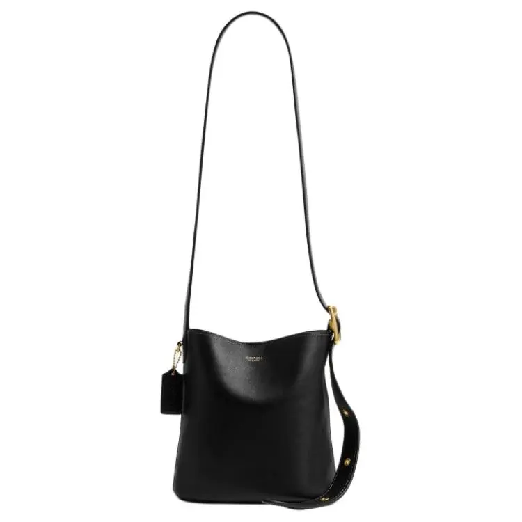 COACH Bleecker 21 Drawstring Top Handle Bucket Bag for Women, Black Genuine Leather