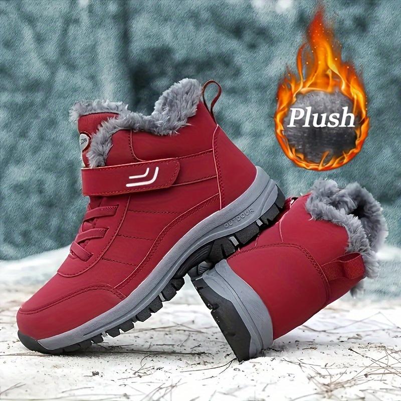 Unisex winter warm fleece snow boots - anti-slip TPR thick-soled ankle boots with adjustable buckle design, couple outdoor casual sports hiking shoes, round toe style