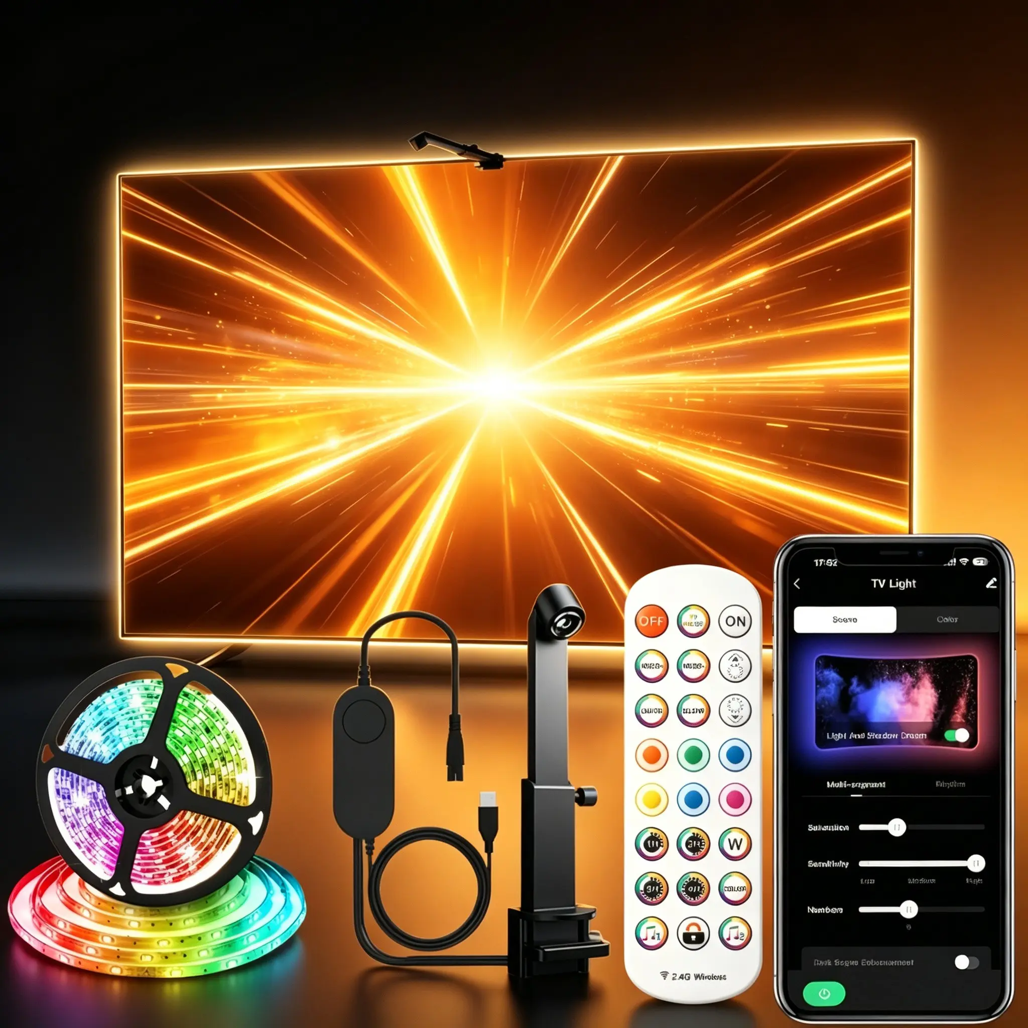 RGB TV LED Strip Light Camera Sync Screen‑Reactive Ambient Lighting for Home Theater RGB Light Strips