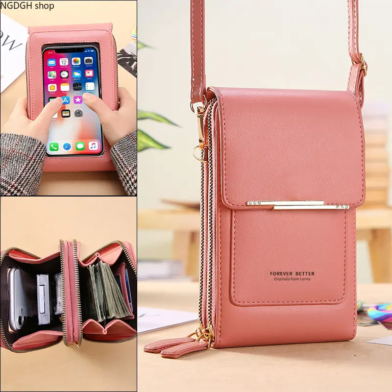 LeatherCellPhoneCrossbodyBag,MultiZipCardHolderPhonePurseWithAdjustableStrap,SlimFlipCoverShoulderWalletBag,MultiSlotStorageForPhone,Cards,Cash,Lipstick,StreetDailyTravelCasualOutfitAccessorizing