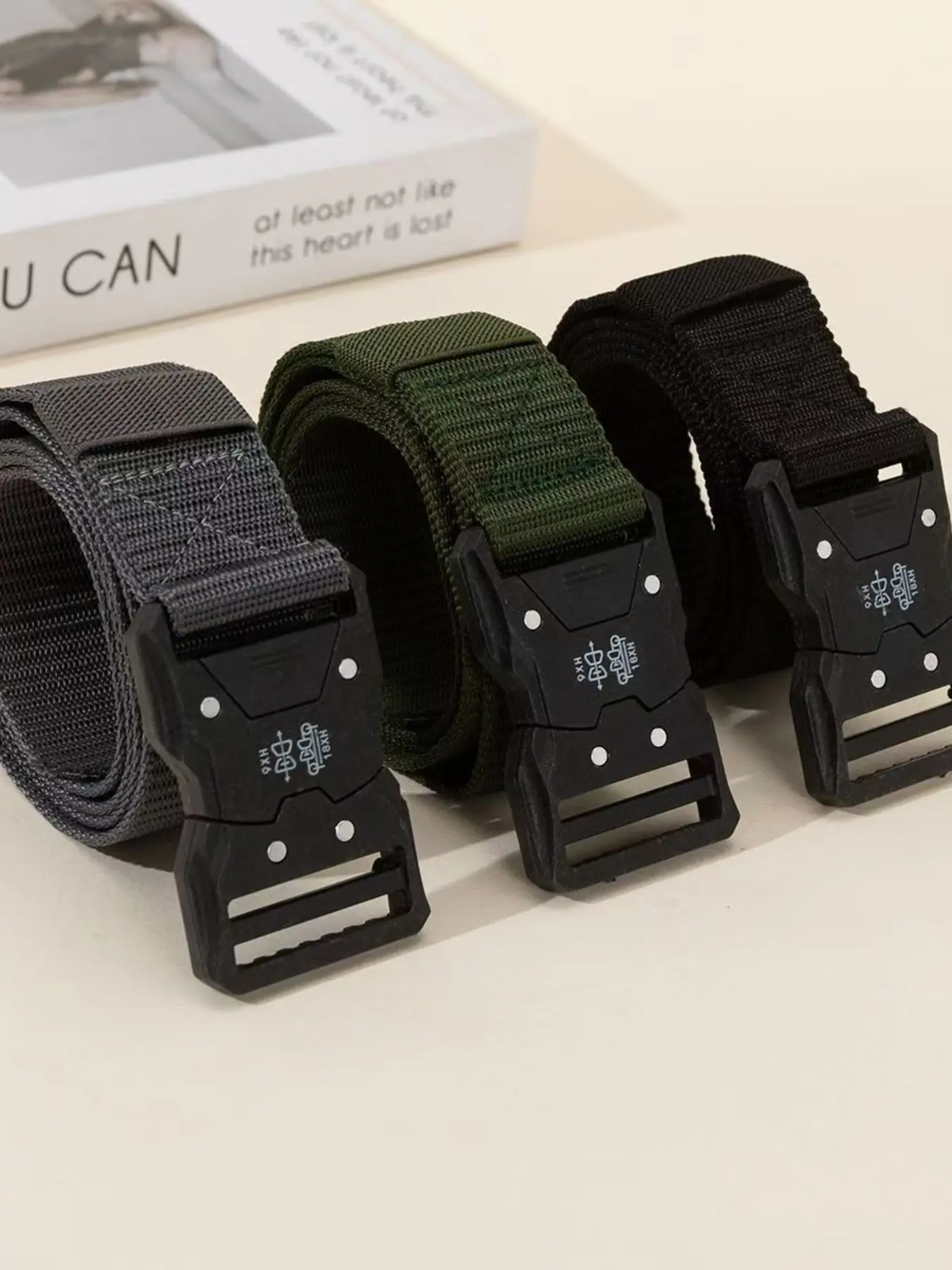 3 Pack Quick Release Tactical Belt for Men, Waist Belt, Nylon Webbing, Adjustable Military Work Belt, Outdoor Hiking Camping Daily Wear