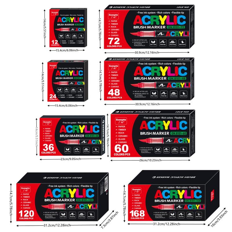 Acrylic Paint Marker Pen Set, Brush Tip Markers, Brush Markers, 1 Box Acrylic Paint Pen for Wood, Stone, Canvas, Glass, Fabric, Egg, Rock Painting and DIY Crafts, Brush Pens
