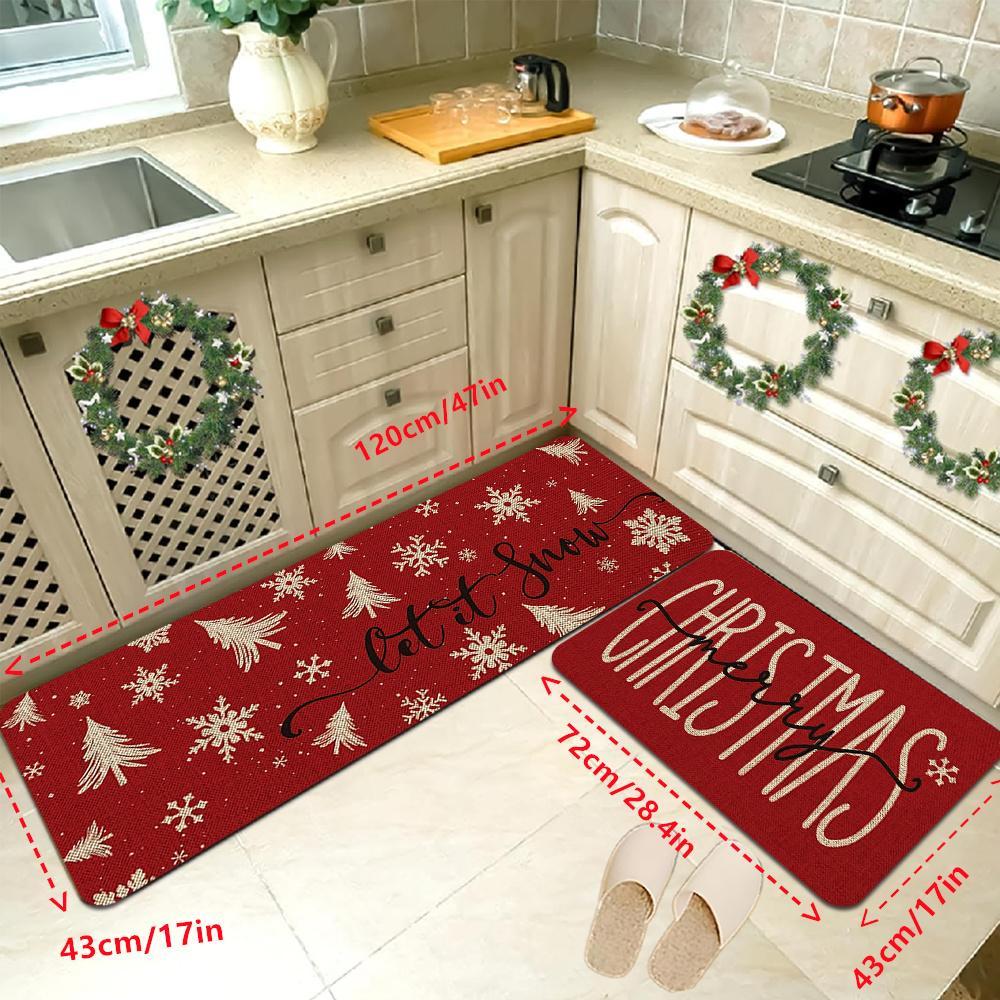 Christmas Kitchen Mats Set, Festive Wood Grain Design, Non-Slip Soft Low Profile, Winter Home Decor, Holiday Cooking & Celebrations, Home Decorative Rug