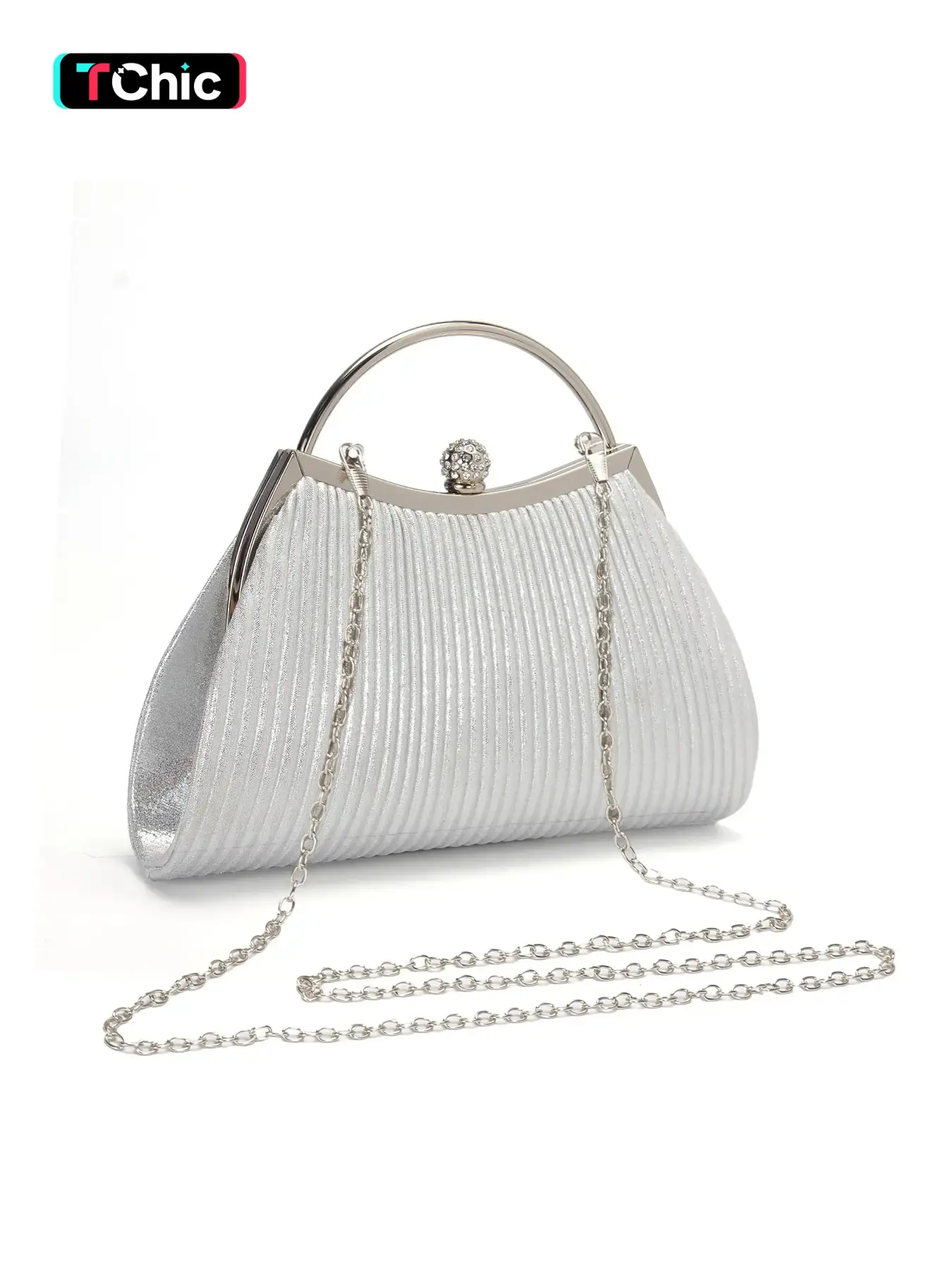 Elegant pleated texture evening clutch handbag, women's clutch, with detachable shoulder strap for crossbody carry, embellished shoulder bag, Elegant shoulder purse, wallet, studded round clasp, perfect for weddings, parties, banquets