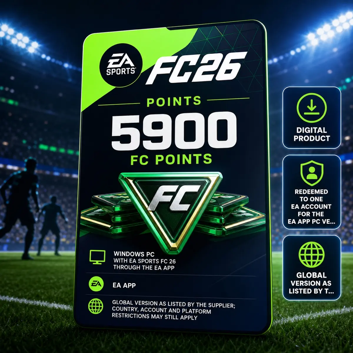 EA SPORTS FC 26 — 5900 FC Points Digital Code for EA app, Points, Windows PC with EA SPORTS FC 26 through the EA app, EA app, Global version as listed by the supplier