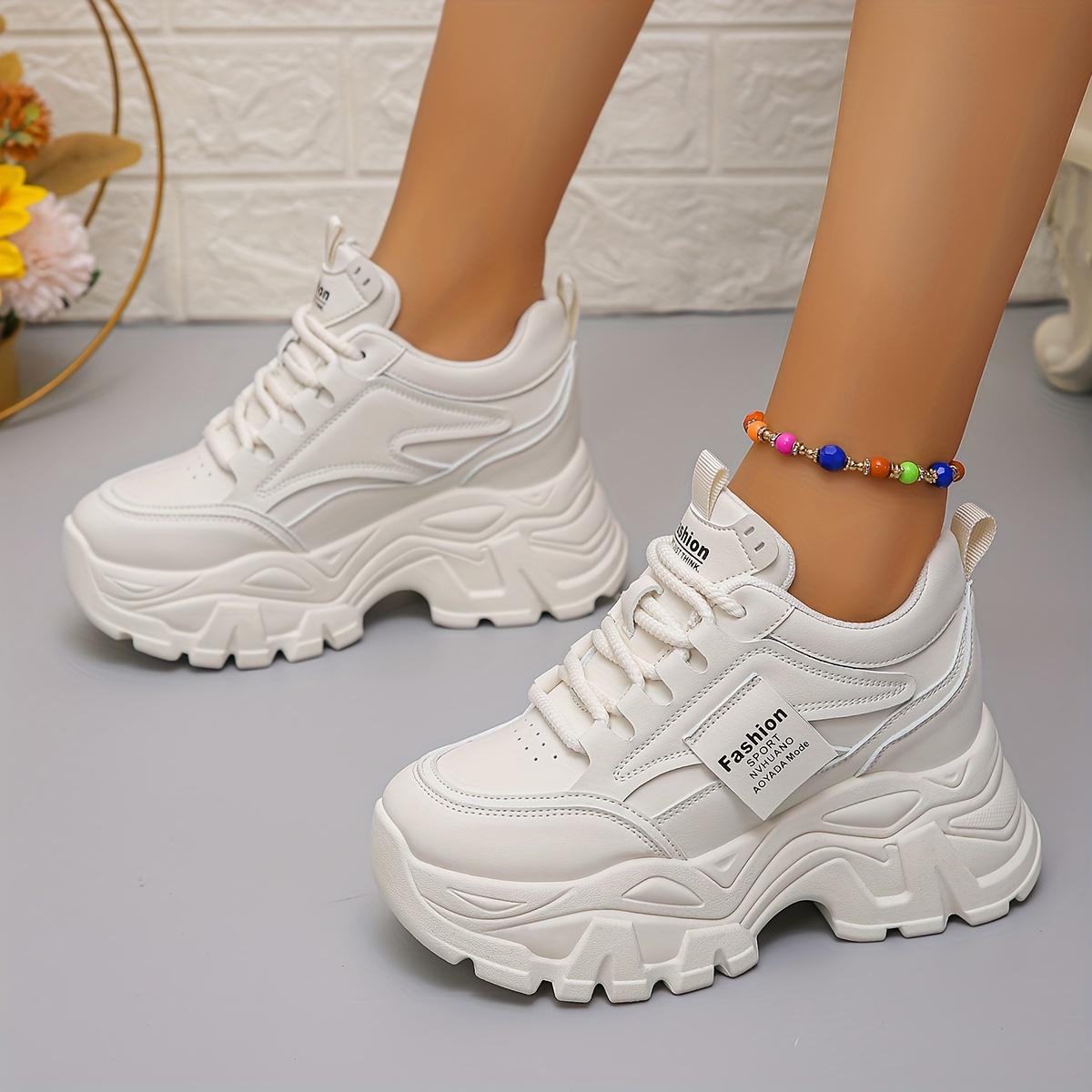 Women's Breathable Chunky Dad Shoes - Fashionable Black & White Sneakers with Thick Rubber Sole, Comfortable All-Season Sneakers