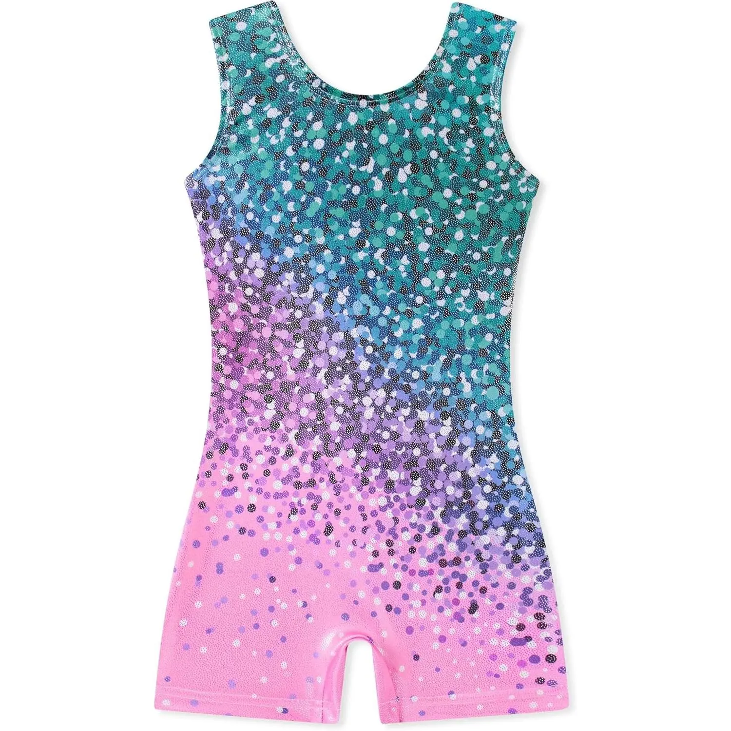Girls Gymnastics Leotards with Shorts Sparkle Dance Unitards Mermaid Active Biketards 2-10 Years