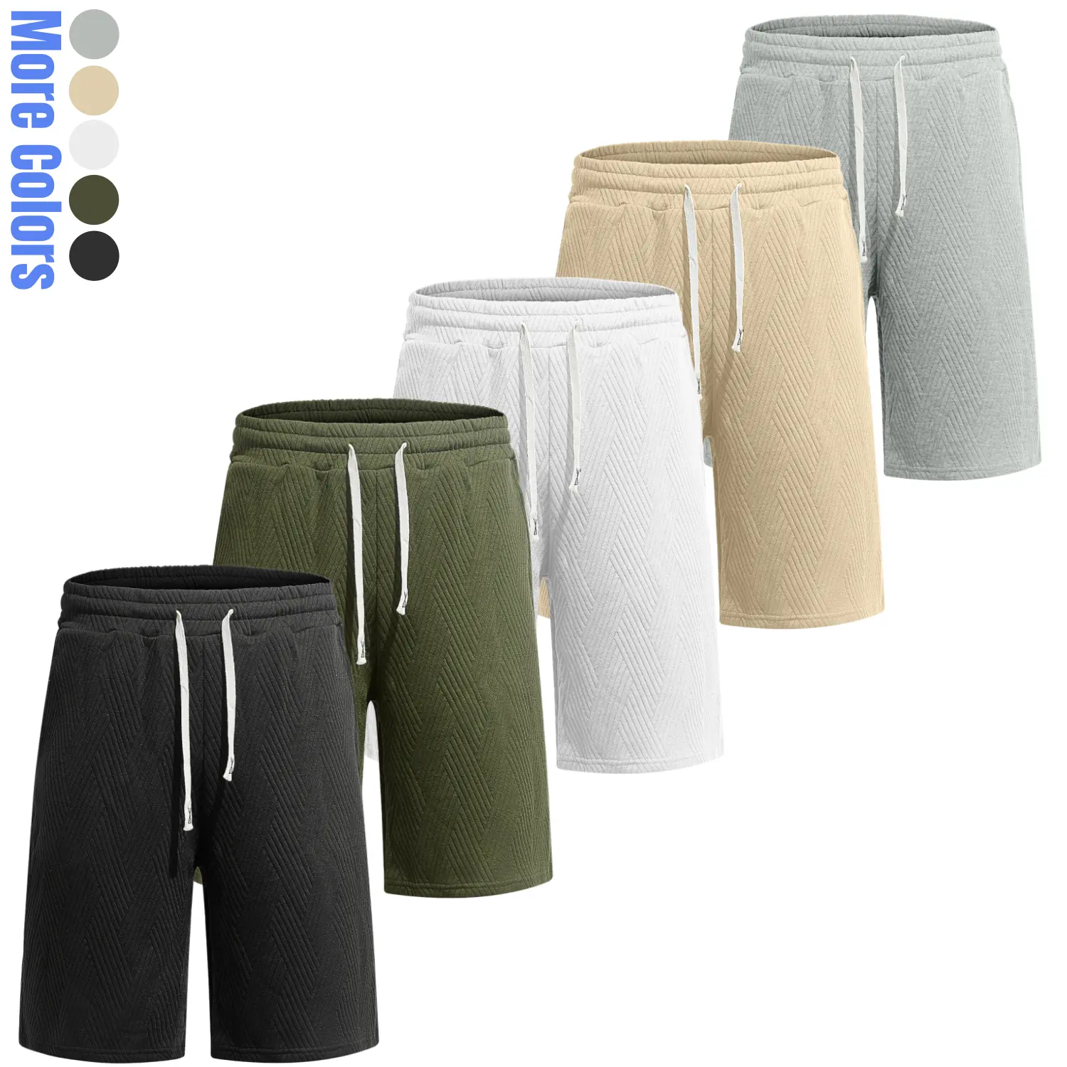 Men's Twill Crinkle Casual 5 Inch Shorts, Summer Breathable Drawstring Elastic Waist Athletic Beach Shorts