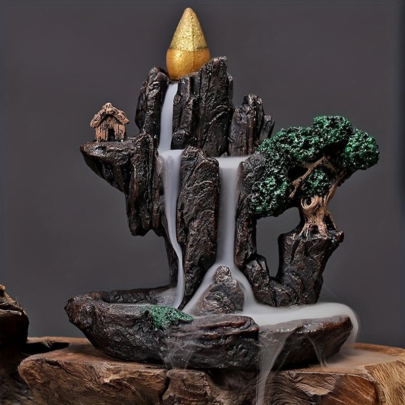 Incense Burner, 1 Set Creative Waterfall Design Incense Burner with 60pcs Incense Cones, Home Decor Ornament, Desktop Decoration for Living Room Bedroom, Freshener