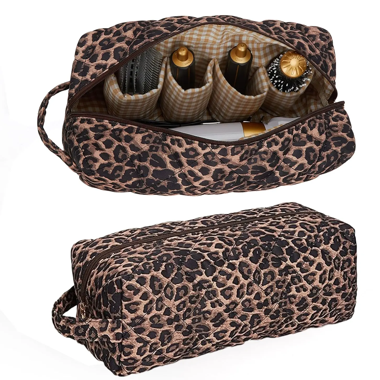 Hair Tool Travel Bag with Handle, Quilted Leopard Print, Compatible with Various Brands Hair Dryers, Makeup Tools Storage Case