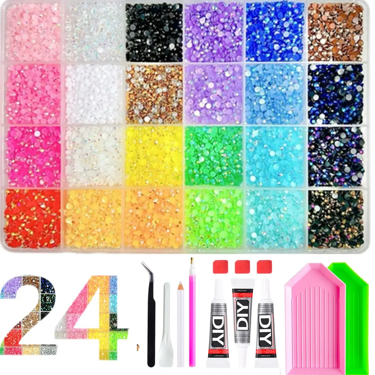 Rainbow Color Rhinestone Set, 24-Piece Flat Back, Includes Tools, Perfect for DIY Crafts,You can create beautiful rainbow handmade designs easily at home. ，It serves as the perfect present for your female Ideal Gift for Women, Christmas Birthday Present