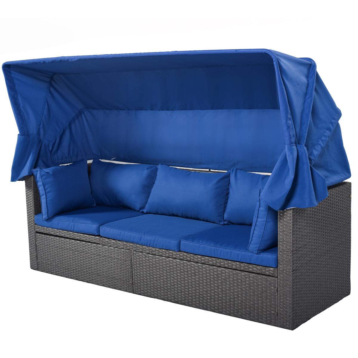 Outdoor Patio Rectangle Daybed with Retractable Canopy,  Wicker Furniture Sectional Seating with Washable Cushions, Backyard, Porch(As same as WY000263AAE)