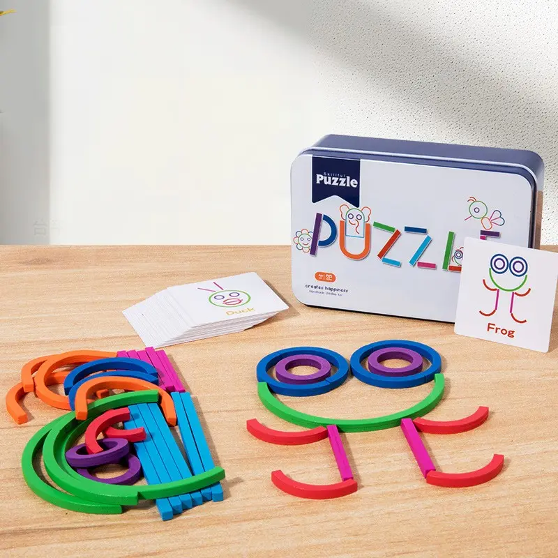 Creative Puzzle Sticks in a Tin Box, Montessori Puzzles for Toddlers, Creative Shape-Matching and Ring-Stacking Set, Hands-On Learning, Develops Fine Motor Skills, Ideal for Parent-Child Interaction