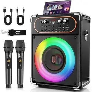 Karaoke Machine with 2  0-Delay Microphones for Adults,Portable  5.3 Speaker with Echo Adjustment and  Sound,Supports TWS/TV/Guitar for Family Party,Backyard BBQ(2 Mics)