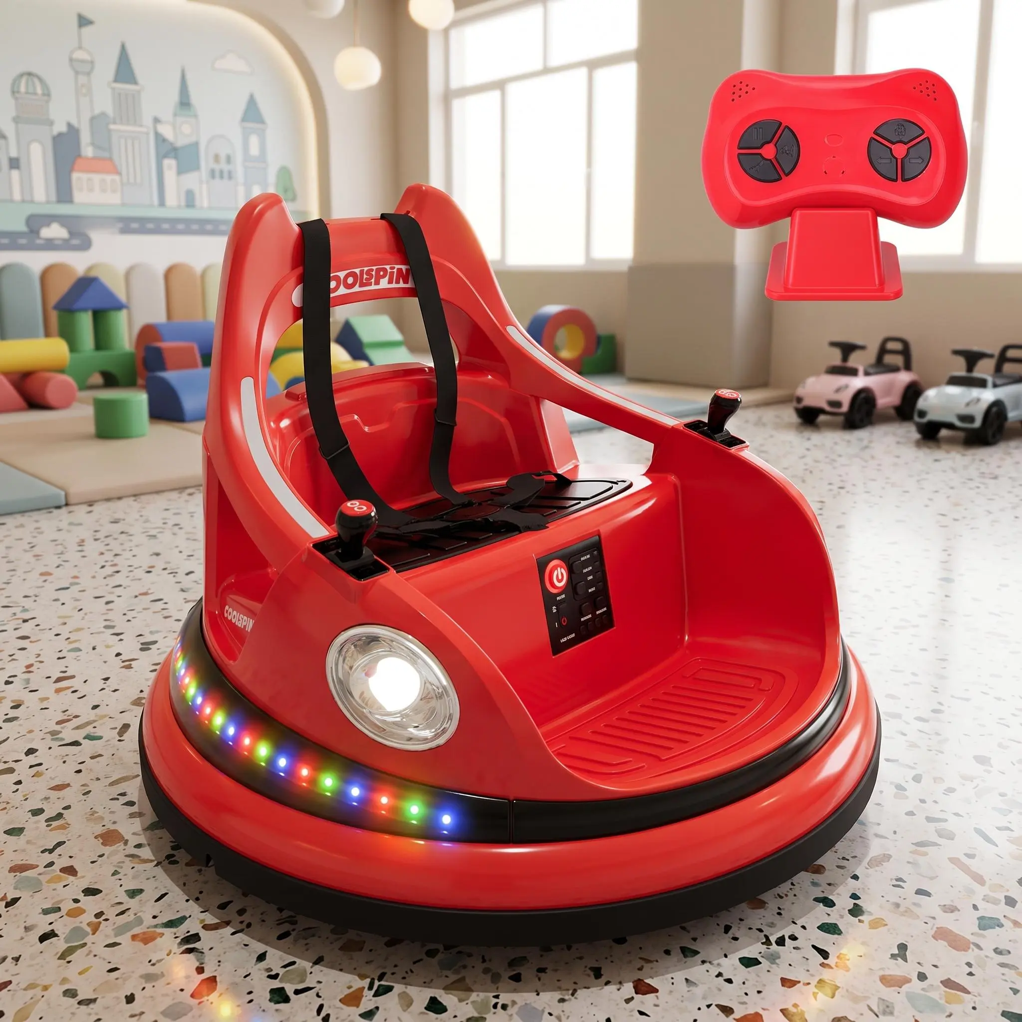 【IdealHouse】12V Toddler Electric Bumper Car Ride-On Toy, Toddler Toys with Remote Drive, 2 Speed Modes, LED Lights, 360-Degree Spin Mode, Safe Cool Gifts for Kids Boys/Girls