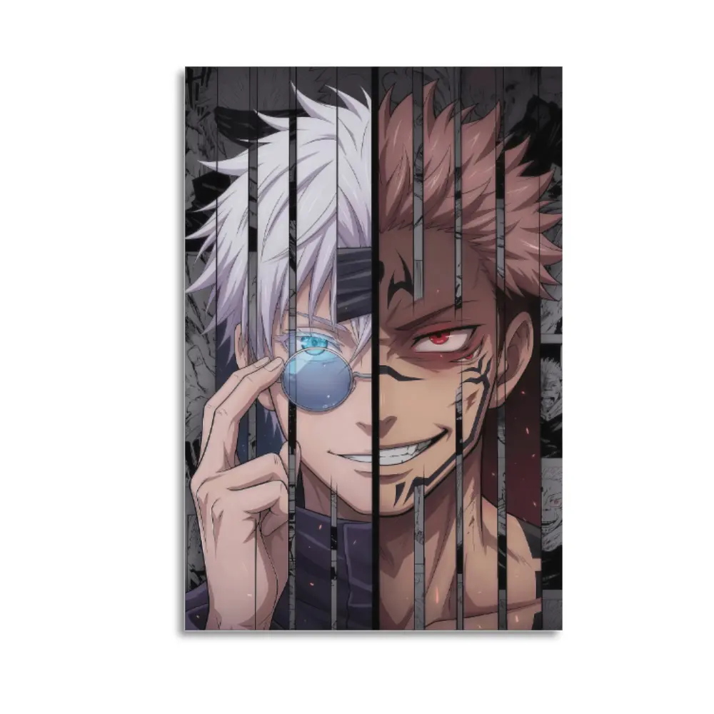 Japanese Anime Canvas Poster - JJK Gojo vs Sukuna Split Face Artwork, Ultra HD Lightweight Fade-Resistant Printing, Hangable Wall Home Decor for Kid Room, Custom Modern Minimalist Gift for Boys