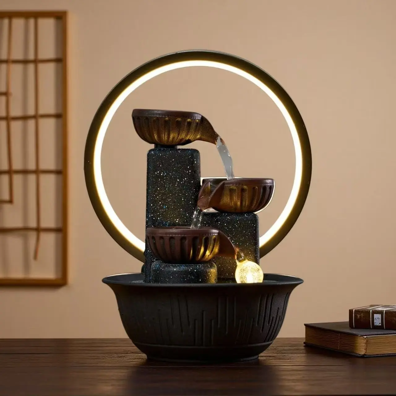 Three-Tier Mini Tabletop Water Fountain, Office Living Room Bedroom Decor, Home Decor Ornaments, Creative Modern Decoration, Creative Craft Ornament, Cat Gift, Small Desk Decoration