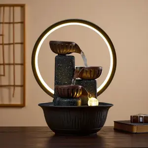Three-Tier Mini Tabletop Water Fountain, Office Living Room Bedroom Decor, Creative Craft Ornament, Cat Gift, Small Desk Decoration