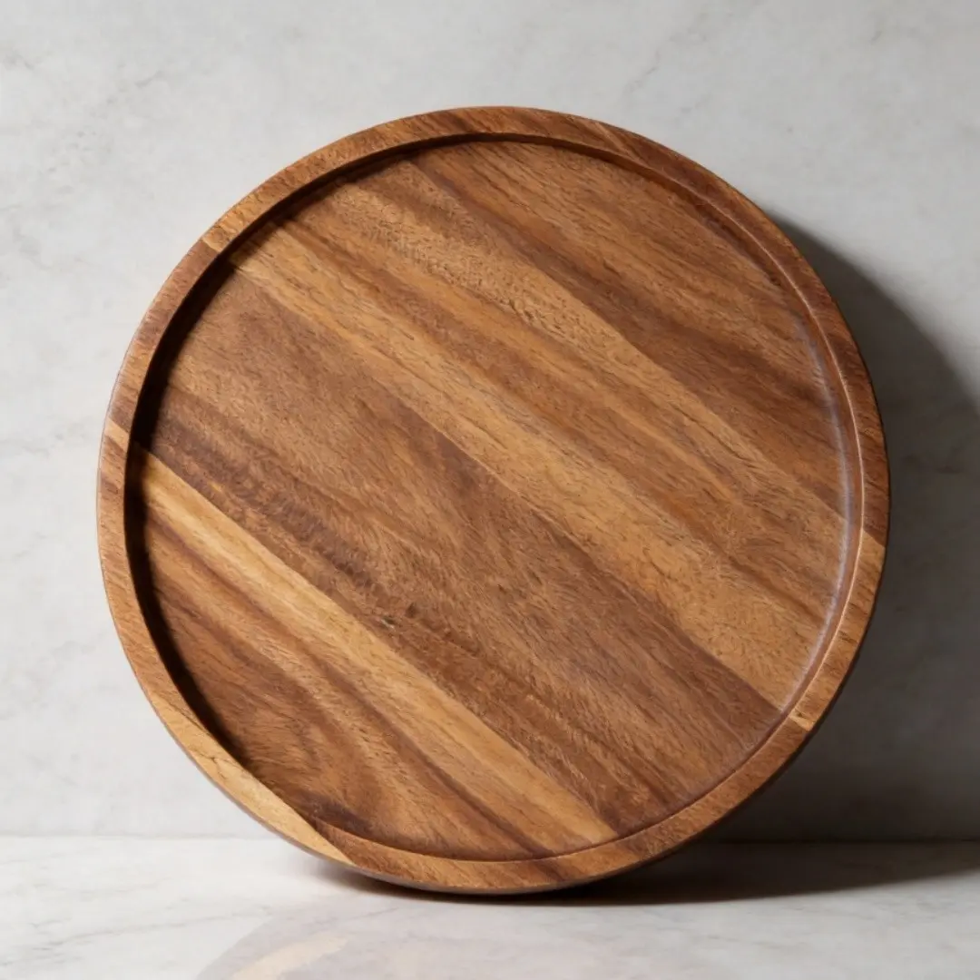 Wooden Round Tray, Kitchen Serving Dish, Multi-Use Plate for Desserts, Fruits, Snacks, Decorative Plates, Home Decor, Party Gift, Bathroom Storage